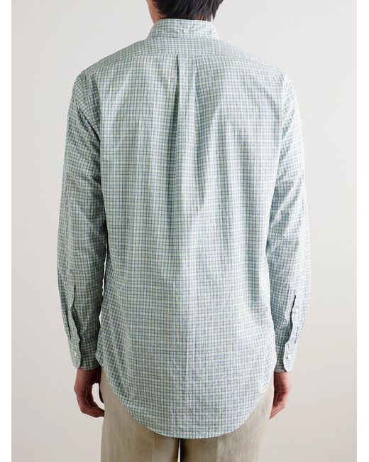 Button-Down Collar Checked Cotton-Poplin Shirt di Sid Mashburn in Blue da Uomo
