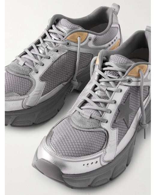 Golden Goose Deluxe Brand Gray Lightstar Rubber-Trimmed Metallic Leather And Mesh Sneakers for men