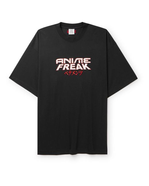Vetements Black Anime Freak Oversized Printed Embroidered Cotton-jersey T-shirt for men