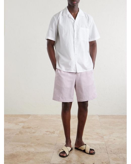 Canali White Camp-Collar Cotton And Linen-Blend Shirt for men