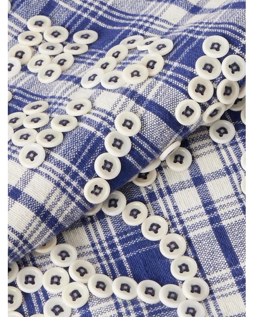 STORY mfg. Blue Big Shop Embellished Checked Cotton Tote for men