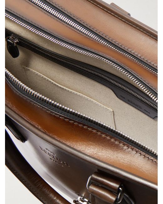 Berluti Brown 2 Jour Neo Scritto Venezia Leather Briefcase for men