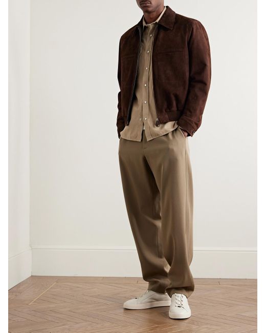 Loro Piana Brown Kane Rain System Suede Bomber Jacket for men
