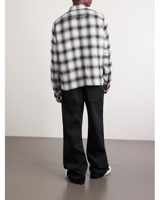 Rick Owens Gray Level Cropped Checked Cotton Shirt for men