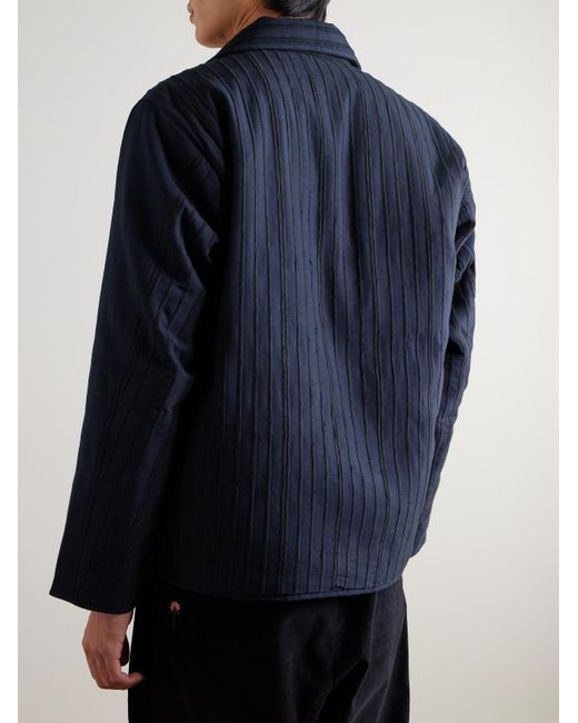 Kardo Blue Amardeep Embroidered Cotton-Herringbone Jacket for men