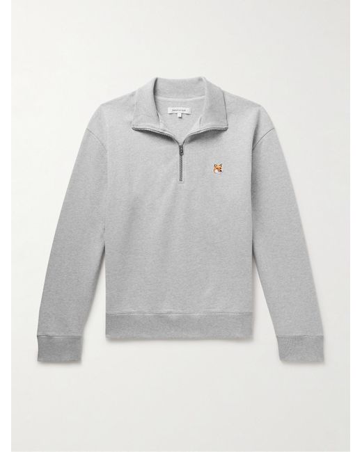 Maison Kitsuné Gray Logo-appliquéd Cotton-jersey Half-zip Sweatshirt for men