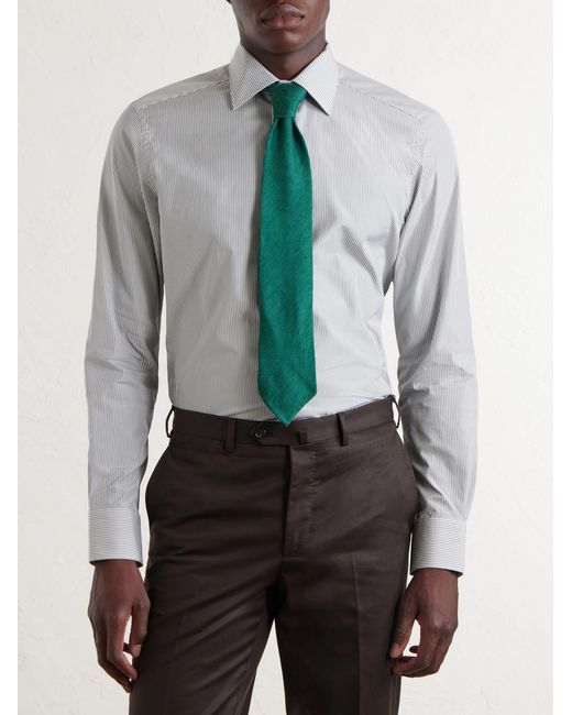 Zegna Gray Trofeo Stripped Cotton-poplin Shirt for men
