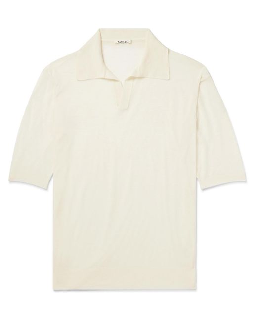 Auralee White Wool And Silk-blend Polo Shirt for men