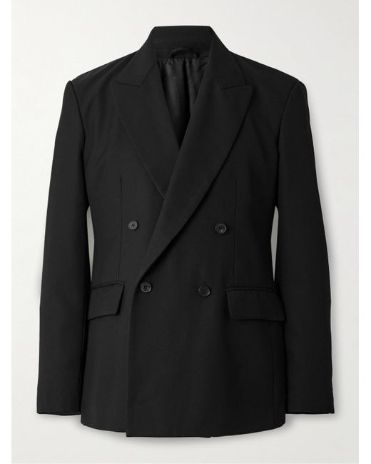 Second Layer Black Double-breasted Wool-twill Blazer for men