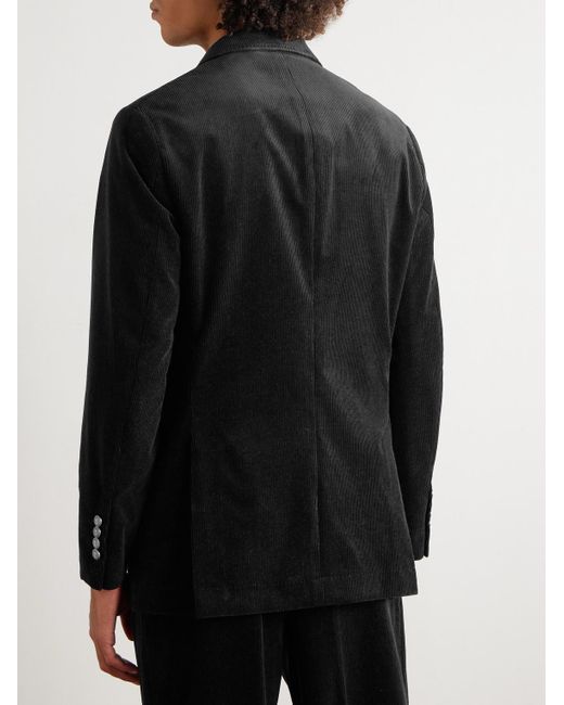 Brunello Cucinelli Black Double-Breasted Cotton-Blend Corduroy Suit Jacket for men