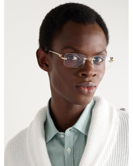 Cartier Natural Panthère Rimless Rectangular-Frame-Tone Optical Glasses for men
