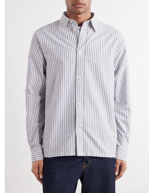 NN07 Gray Colby 5910 Button-Down Collar Striped Organic-Cotton Oxford Shirt for men