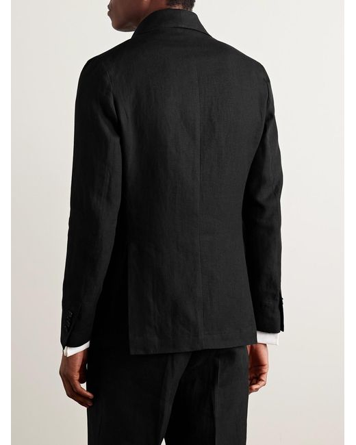 De Petrillo Black Cantone Shawl-Collar Double-Breasted Linen Tuxedo Jacket for men