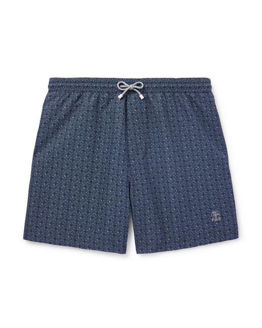 Brunello Cucinelli Blue Straight-leg Mid-length Printed Swim Shorts for men