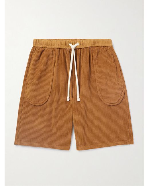 Les Tien Brown Invert Straight-leg Cotton-corduroy Drawstring Shorts for men