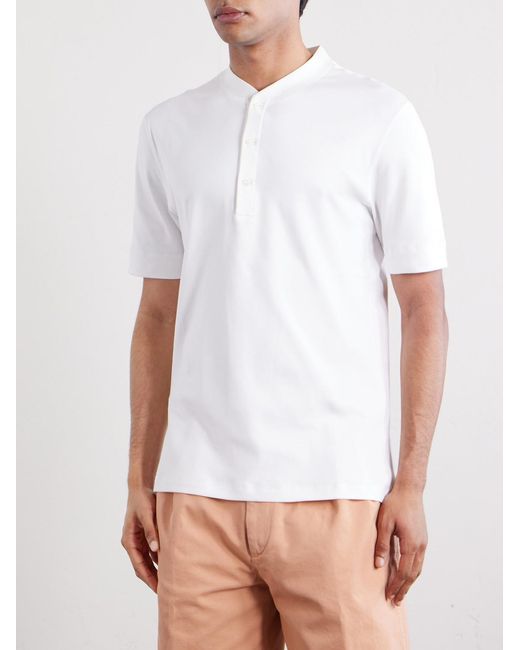 Brunello Cucinelli White Ribbed Jersey Henley T-Shirt for men