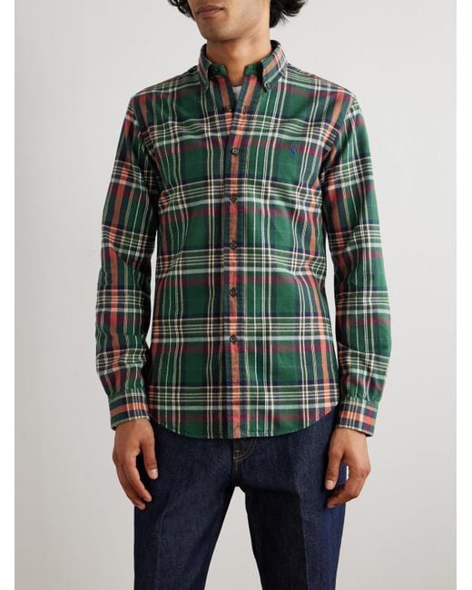 Polo Ralph Lauren Green Button-Down Collar Checked Cotton Oxford Shirt for men