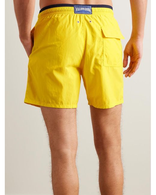 Shorts da mare medi a gamba dritta in ECONYL® Moka di Vilebrequin in Yellow da Uomo