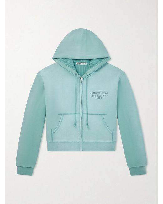 Acne Blue Feida Cropped Logo-Print Cotton-Jersey Zip-Up Hoodie for men