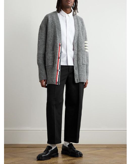 Thom Browne Black Utility Tapered Garment-Dyed Cotton-Twill Trousers for men
