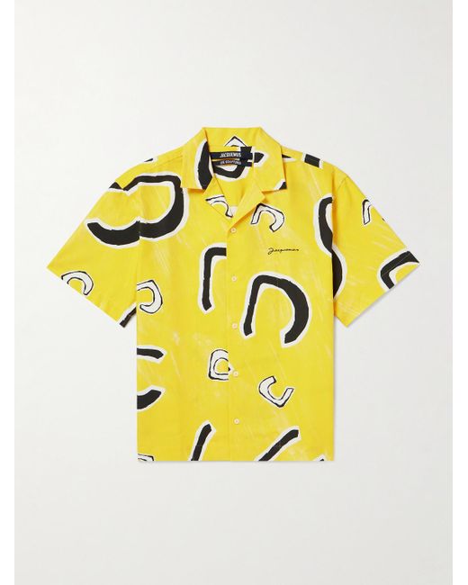 Camicia in cotone stampato con colletto aperto Jean di Jacquemus in Yellow da Uomo