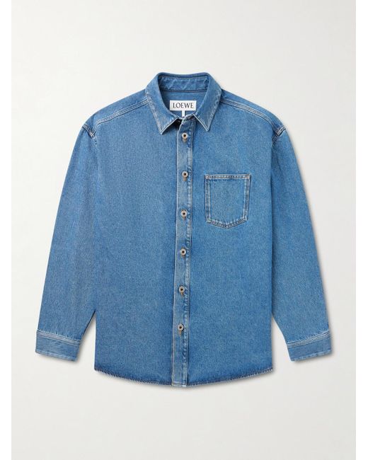 Loewe Blue Anagram Logo-embroidered Denim Overshirt for men