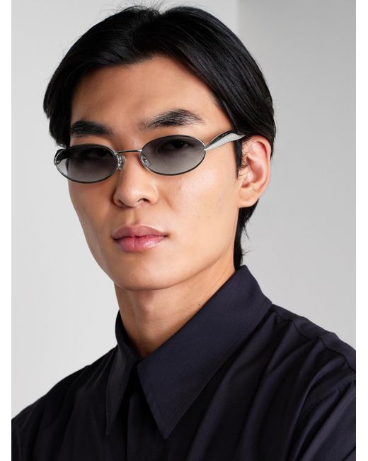 Bottega Veneta Gray Sardine Oval-Frame-Tone Sunglasses for men