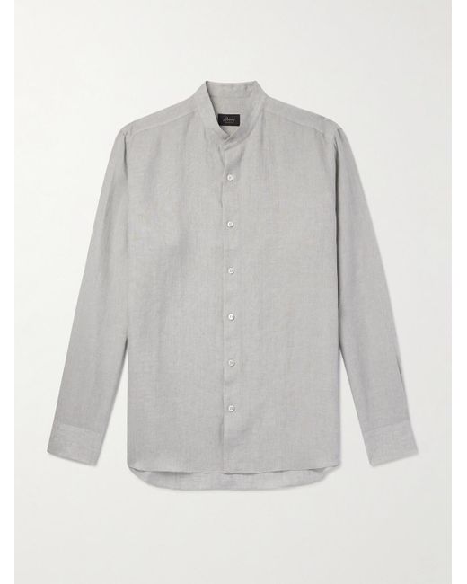 Brioni Gray Grandad-collar Linen Shirt for men