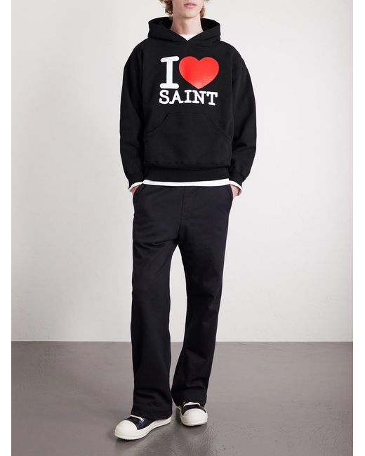 SAINT Mxxxxxx Blue I Love Saint Logo-print Cotton-jersey Hoodie for men