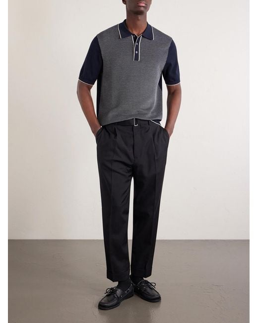 Hartford Gray Jacquard-Knit Cotton Polo Shirt for men