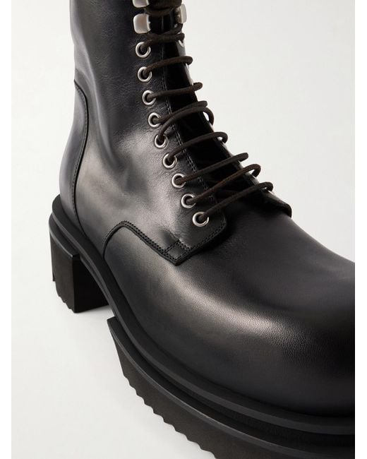 Rick Owens Black Bogun Leather Lace-Up Boots for men