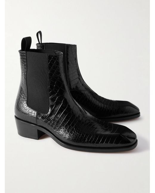 Tom Ford Bailey Chelsea Boots aus Lackleder mit Krokodileffekt in Black für Herren