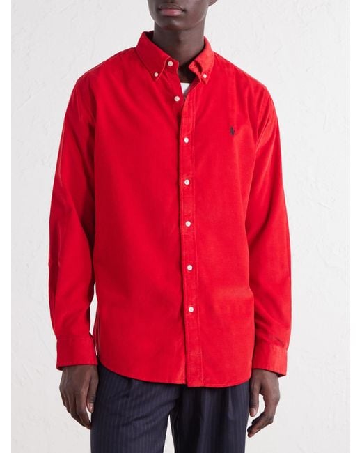 Polo Ralph Lauren Button-Down Collar Logo-Embroidered Cotton-Corduroy Shirt for men