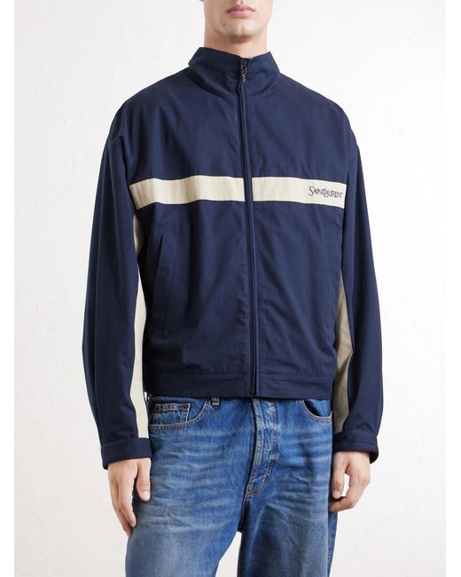 Saint Laurent Blue Panelled Logo-embroidered Cassandre-embellished Cotton Jacket for men