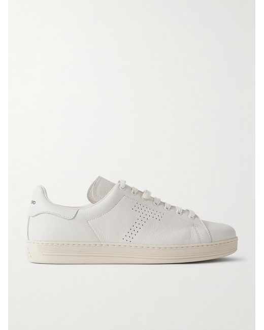 Tom Ford White Warwick Perforated Full-Grain Leather Sneakers for men