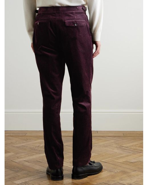 Mr P. Purple Slim-Fit Straight-Leg Cotton And Cashmere-Blend Corduroy Tuxedo Trousers for men