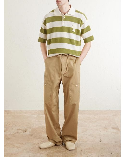 AMI Green Logo-Embroidered Knitted Cotton Polo Shirt for men