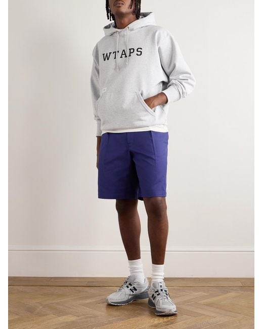 Straight-Leg Pleated Cotton-Twill Shorts di (w)taps in Blue da Uomo