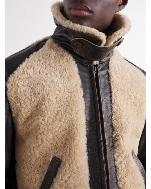 RRL Brown Geronimo Belted Shearling-Trimmed Leather Jacket for men
