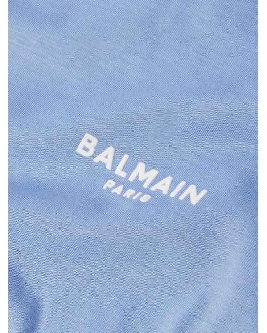 Balmain Blue Logo-flocked Cotton-jersey T-shirt for men