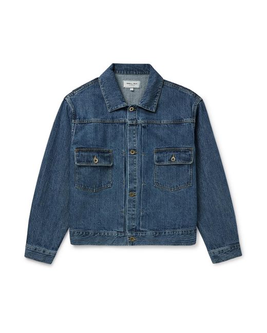 Small Talk Blue Striped Denim-Jacquard Trucker Jacket for men