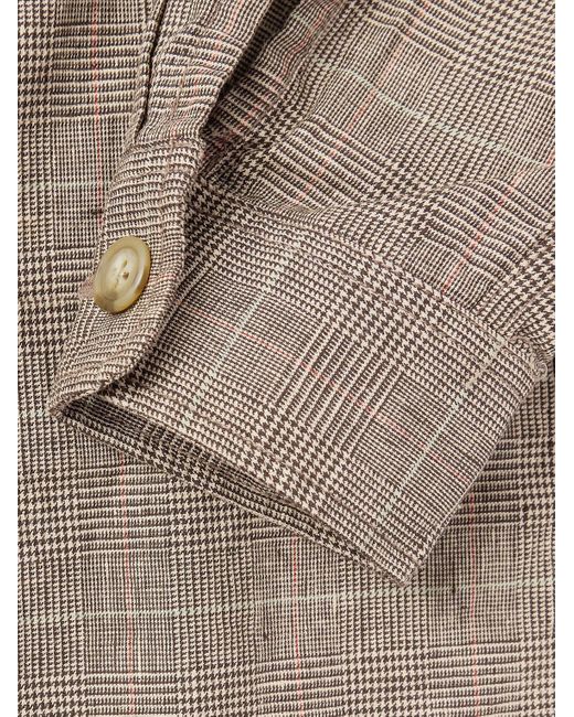 Beams Plus Brown Oversized Unstructured Prince Of Wales Checked Linen Suit Jacket for men