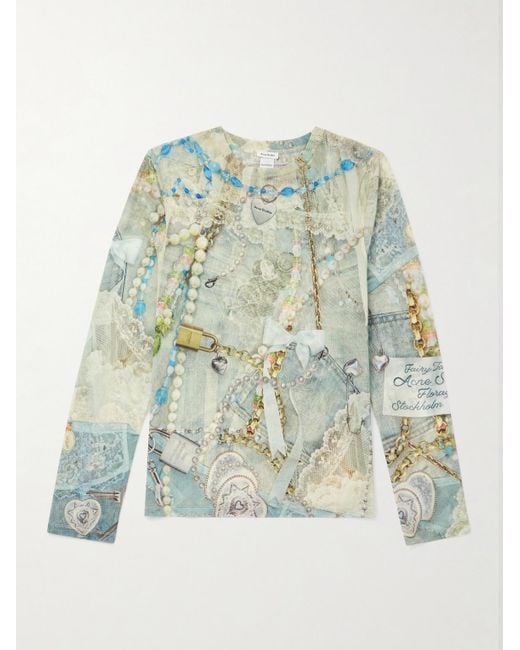 Acne Blue Elway Printed Mesh T-Shirt for men