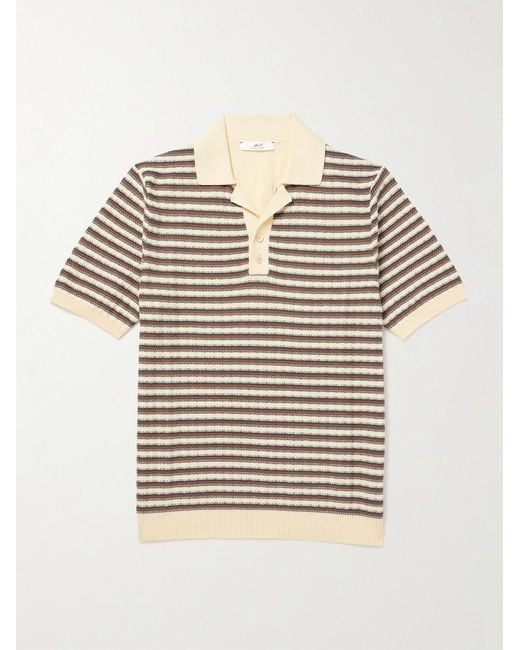 Mr P. Natural Striped Textured-Knit Organic Cotton Polo Shirt for men