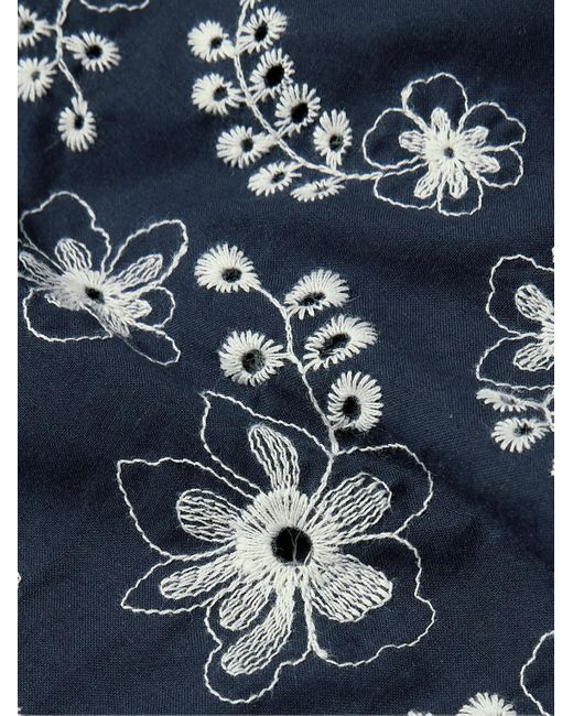 Portuguese Flannel Blue Folclore Camp-collar Embroidered Cotton Shirt for men