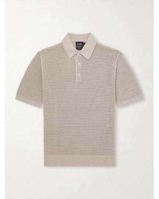 Drake's White Mesh-Knit Cotton Polo Shirt for men
