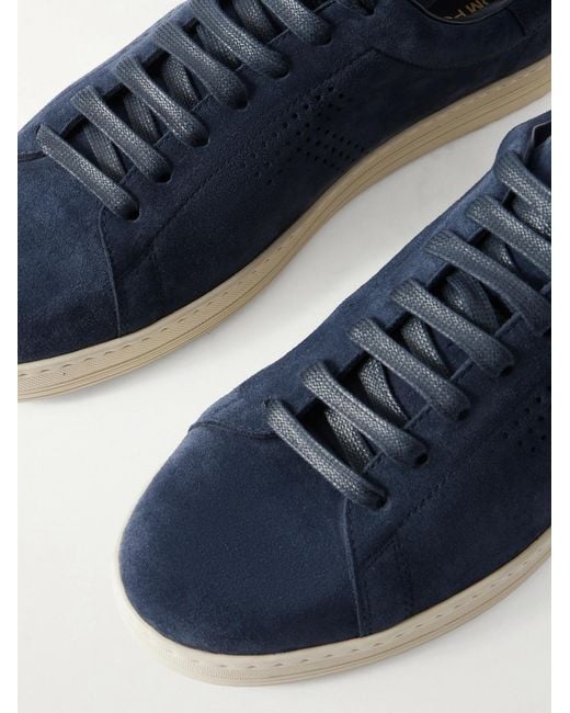 Tom Ford Blue Warwick Perforated Suede Sneakers for men