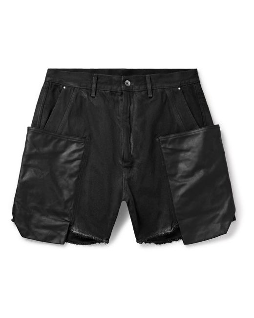Rick Owens Black Stefan Straight-leg Leather And Denim Shorts for men