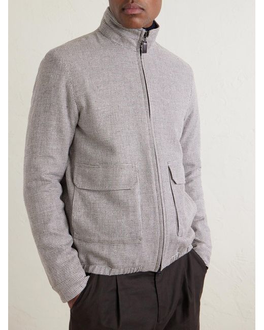 Herno Gray Houndstooth Linen-blend Bomber Jacket for men