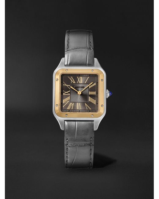 Cartier Black Santos-Dumont Large 43.5Mm 18-Karat, Stainless Steel And Alligator Watch, Ref. No. W2Sa0028 for men